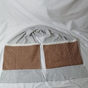 CHANEL Quilted Brown and Gray Scarf